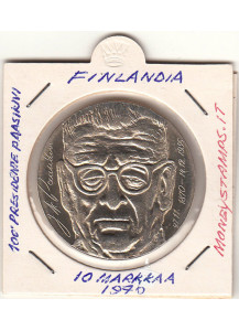 FINLANDIA 10 Markkaa Argento Fdc 1970 Centenario Nascita del Presidente Paasikivi KM# 51